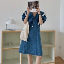 기타 빅카라 귀여운 20대 미디 데님 원피스 발랄한 룩 코디