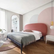 침대 핑크 프레임 헤드쿠션 고급 디자인 침실 포인트, 1500mmx1900mm 블랙(노란색 등받이)