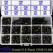 나사 철물 볼트 부품 고정 -검정색 고강도 육각 홀 붙이 볼트 세트 12.9 탄소강 DIN912 Allen Screws Assor, 02 DIN912-M4