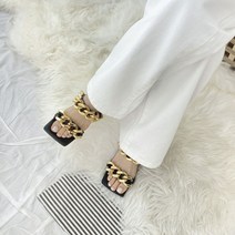 스퀘어 골드체인 뮬힐 포인트샌들 슬리퍼샌들힐 8cm