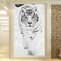 China 보석십자수 큐빅비즈 큐빅페인팅 DIY / 눈밭에 푸른눈의 백호 호랑이, 50x100cm