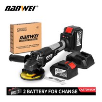 NANWEI 앵글 그라인더 21V 전동 공구 100mm 무선 임팩 앵글 그라인더 9000r/min, 398TV 2배터리 C, 100mm 4인치