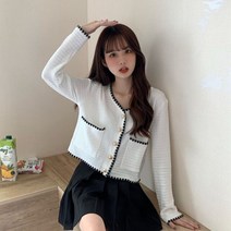 볼레로 니트 가디건 숏 여성 퍼프소매 싱글 버튼 스웨터 포켓 크롭 티셔츠