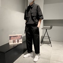 Baiwife 레트로 작업복 점프슈트 남자 힙합 점프슈트
