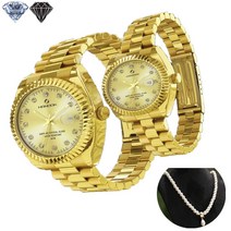 TV홈쇼핑 정품 한독 천연 다이아 24k 금장 시계 SEIKo 무브먼트 3기압 방수 여성용 남성용 진주목걸이 증정