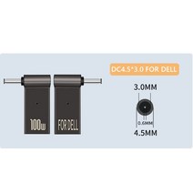 PD 100W 노트북 전원 커넥터 USB 타입-C 여성 DC 남성 잭 플러그 변환기 에이서 삼성 아수스 레노버 HP 델, 01 1pc 4.5x3.0mm Dell