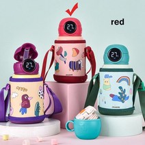 보온 보냉 주전자 600ml 만화 지능형 디지털 차갑고 열 병 유지 밀짚 뚜껑 적합 316 스테인레스 스틸 절연 병, 스마트 레드, 500ml