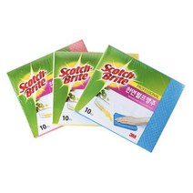 3M 스카치브라이트 천연 펄프행주 10매 파랑 노랑 핑크