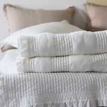 한빛 프릴 사계절 순면 아사 워싱 피그먼트 홀짝 누빔 퀸 라지킹 이스턴킹 침대패드 단품, 베이지