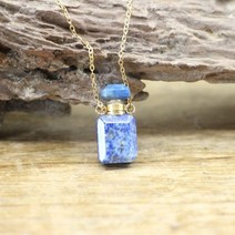 아로마목걸이 향수 진수정 원석 써지컬 스틸 천연 공병 팬던트 미니 사각형 크리스탈 에센셜 오일 바이알 펜던트 체인 Citrines Lapis 자수정 향수 병 매력 목걸이 쥬얼리 Q, Lapis Lazuli