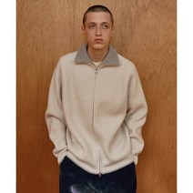 KNITLY Men 울코튼 라인 리브드 집업_Light Grey P00000UB
