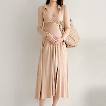 신세계TV쇼핑 [옷자락] 여성 슬림핏 임부복 카라 포인트 임산부 랩 롱원피스