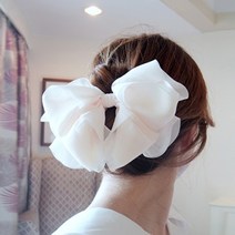 [리본크림]몽쉘라떼 쉬폰 왕리본 머리핀 4color