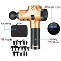 전기안마기 마사지기 목어깨 30 속도 레벨 근막 총 슬리밍 바디 뒤 발 다리 근육 총 타악기, 2500mah 16헤드 10gd, 우리 플러그