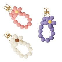 핸드폰 비즈 스트랩 구슬 플라워 손목 줄 케이스 고리형, 핑크