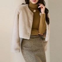 스타일온미 디블링 노카라 실키 에코 퍼 자켓