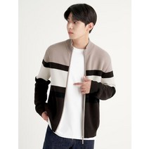 BEAN POLE 베이지 컬러 블록 풀 집업 카디건