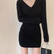 [비즈로그인] 여성 브이넥 골지니트 원피스 3color