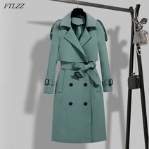 여성 트렌치코트 FTLZZ우아한 더블 브레스트 빈티지 턴 다운 칼라 트렌치 코트 여성용 벨트 가을 겨울 신제품
