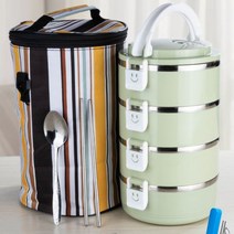 4단 보온 도시락 대형 700ml 4P 스테인레스 직장인 런치 세꾸미대행, 가방 패턴, 그린 4단