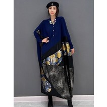 사라 가오리 오버핏 패턴 배색 롱원피스 a370857