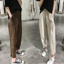 시원한여름린넨바지 데일리코디편안한허리밴딩 코튼마소재배기팬츠