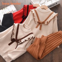 Bear Leader Baby Girls Autumn Winter Fashion Bow Knitted Thick Clothes Sets Kids Long Sleeve Sweater