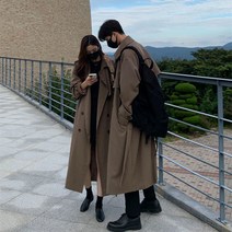 위위브렌 남성용 간절기 루즈핏 허리 끈 롱 남여공용 트렌치 클래식 코트