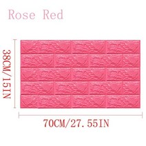 폼블록 벽지 폼 블록 시트 벽 벽지 인테리어 70x38cm 3d 스티커 자체 접착 거품 돌 방 장식 diy 3d 장식 거실 스티커 방, 로즈 레드