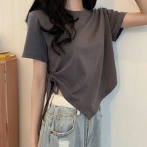 [당일출고]사이드 스트링 언발 반팔티 유니크 스트릿 여성룩