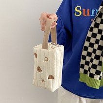 파우치 자수 곰 메이크업 가방 이불 코튼 캔버스 여성 지퍼 화장품 주최자 귀여운 손목, 01 Bear Cosmetic, 01 Bear Cosmetic