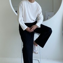남자 간절기 레이어드 이너 얇은 골지 라운드 스트라이프 줄무늬 긴팔 니트