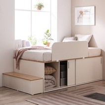 [삼익가구]테리 슬라이딩 높은 수납 벙커 빅수납 침대, 04. Q 양모라텍스 7존매트(가드+계단)