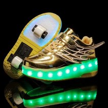 스케이트 운동화 바퀴달린 신발 롤러슈즈 새로운 핑크 골드 USB 충전 패션 소녀 소년 LED 라이트 롤러 어린이 바퀴 두