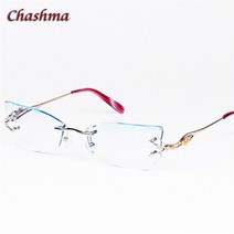 Chashma 틴트 렌즈 선글라스 색안경 안경테 안경태 티타늄 안경 여성 다이아몬드 크리스탈 트림 안경태테 캣아이 캣츠아이 무테