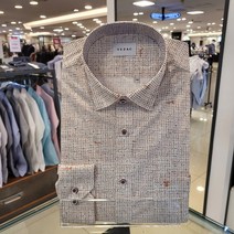 YJ2SUA551 일반핏 예작이니셜 기하학~잔체크 오렌지색~등주름없는 젊은 일반핏~스냅단추 긴팔 셔츠 남방