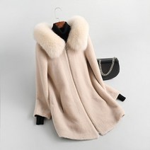 여성 가을 ​​겨울 진짜 양고기 모피 코트 여성 따뜻한 여우 모피 칼라 후드가 달린 천연 양털 깎기 울 자켓 여성용 아웃웨어 y818