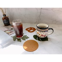실리콘 컵받침 티 코스터 몬스테라 홈카페 촬영 소품, 오크