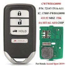 -CWTWB1G0090 원격 스마트 자동차 키 혼다 어코드 HRV 벤젤 재즈 엔비엑스 크리더 시티 스포츠 FSK 434Mhz, 04 3 Plus 1 s