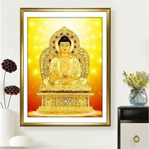 HAENGBUK 골든 황금 부처 보석십자수 불교 관세음보살 구슬 비즈십자수, 하나, 100X140cm