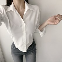 베이직 실키 세미 크롭 기본핏 절개 라인 셔츠 블라우스 4컬러