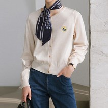 스타일온미 레브르 자수 금장 라운드넥 가디건