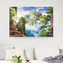 전체 큐빅 흐르는물 돈들어오는 그림 풍경화 사무실 거실 비즈 보석십자수 재료 diy, 70x50cm