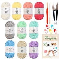 코튼돌 뜨개실x10볼+코바늘50호+돗바늘+쪽가위+단수링+니팅맵, 파스텔