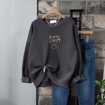 상상그이상 여성용 국내제작 감자 기모 맨투맨 심플한 일러스트 자수 레터팅 포인트 가볍고 부드러운 면소재 따뜻하고 편안한 루즈핏 데일리 기본 맨투맨