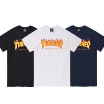 트레셔 플레임 불꽃 로고 THRASHER 화이트 반팔티 반팔 티셔츠