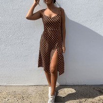 원피스 2020 Sundress Summer 여성 캐주얼 폴카 도트 민소매 고주름 탄력 허리 브이넥 해변 원피스 Vestidos De Verano