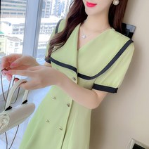 FLI 여름 네이비 칼라 드레스 여성 소규모 2022 새로운 이중 -대량 거품 소매 허리 얇은 짧은 치마 ZA-235517