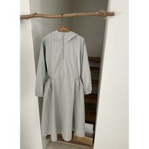 하이 바스락 나일론 후드넥 허리 스트링 롱원피스