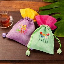 하마공방 고급 투톤 모시 전통 꽃자수 어린이 복주머니, 앵두색